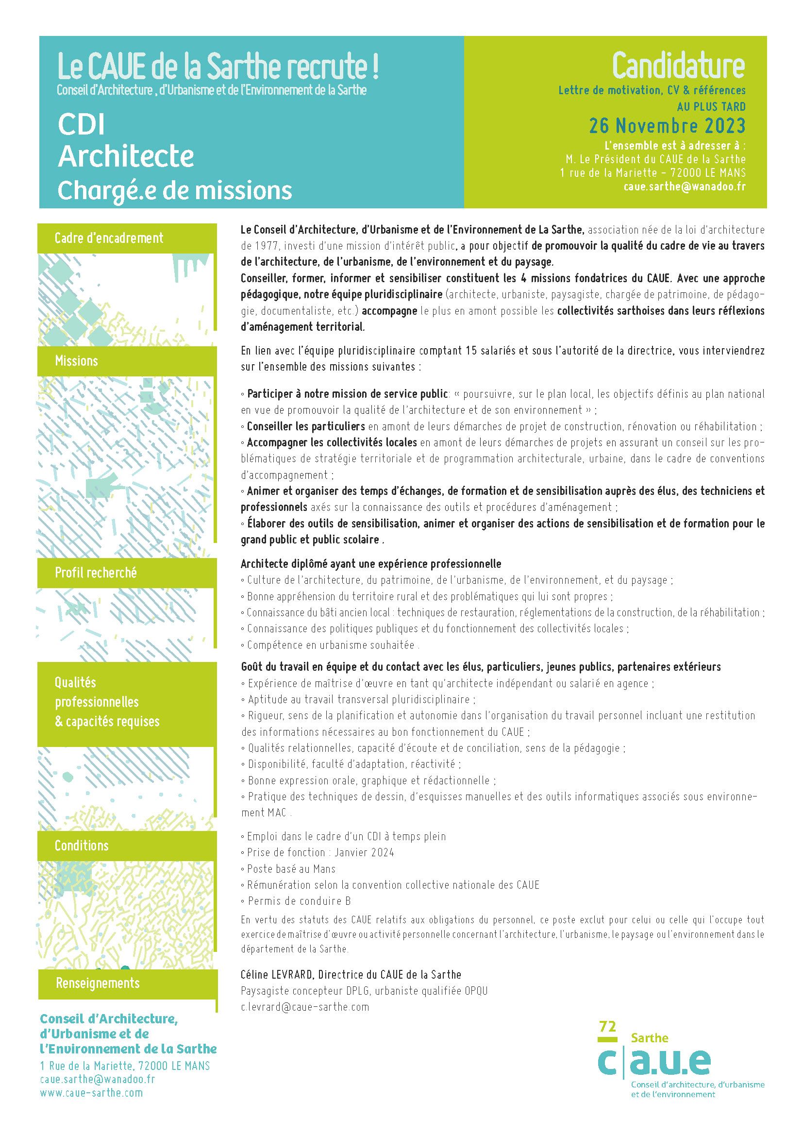 offre d'emploi architecte chargé de mission CAUE 72